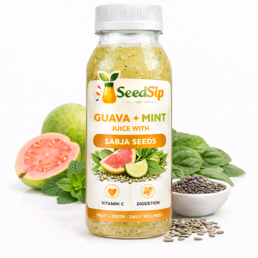 Guava + Mint Juice with Sabja Seeds – SeedSip Superseed Juice