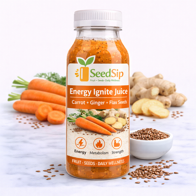 Energy Ignite Juice  Carrot + Ginger + Flax Seeds