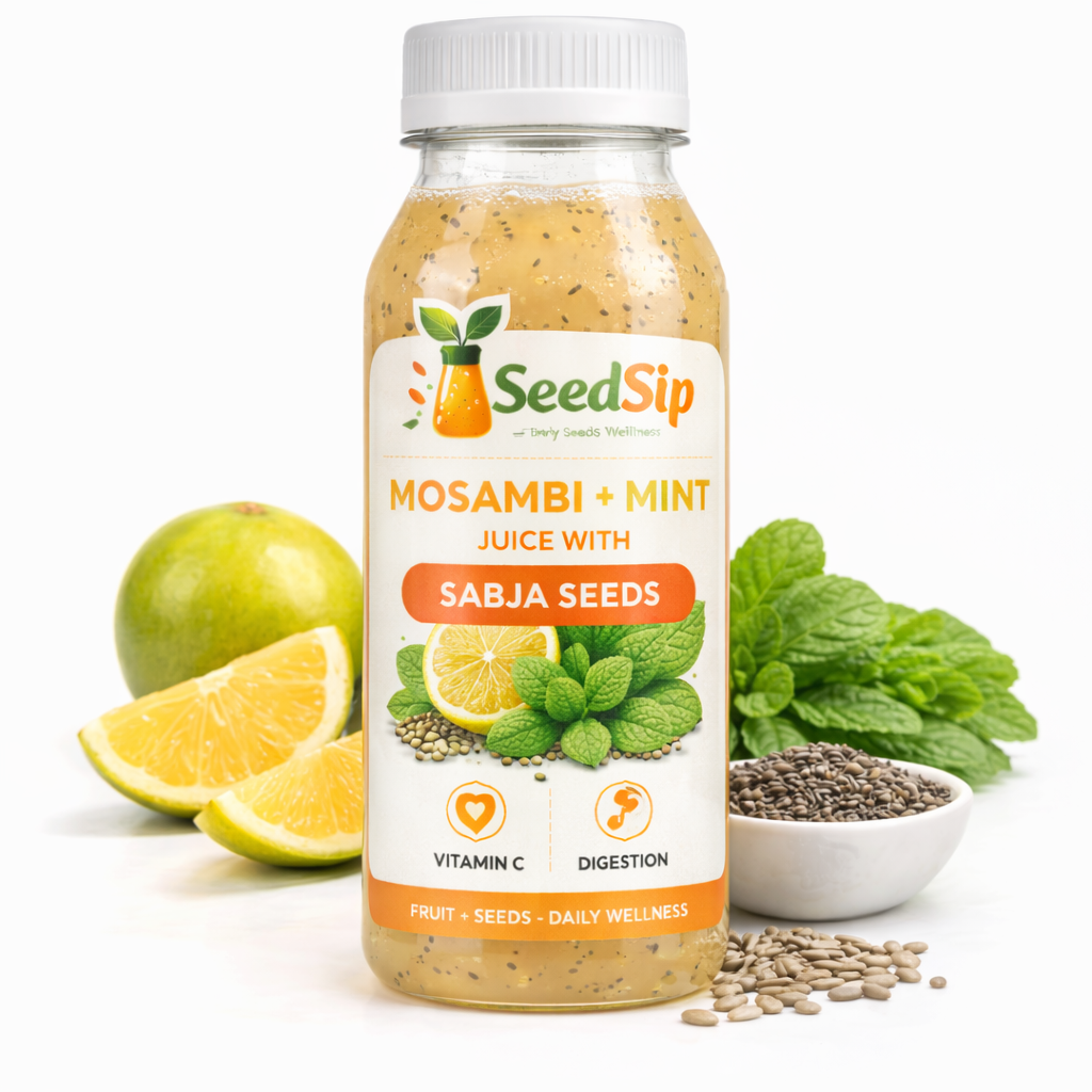 Mosambi + Mint Juice with Sabja Seeds – SeedSip Superseed Juice