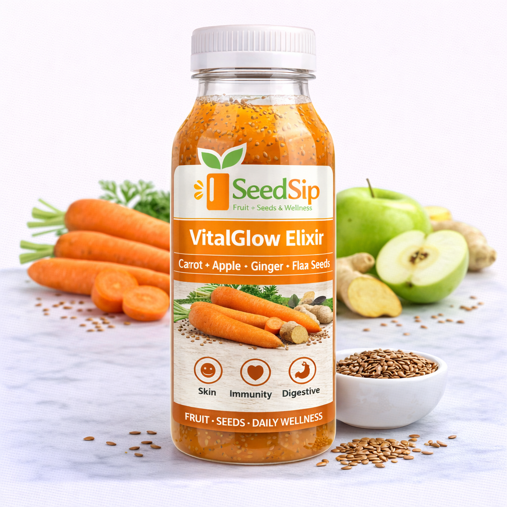 VitalGlow Elixir  Carrot + Apple + Ginger + Flax Seeds